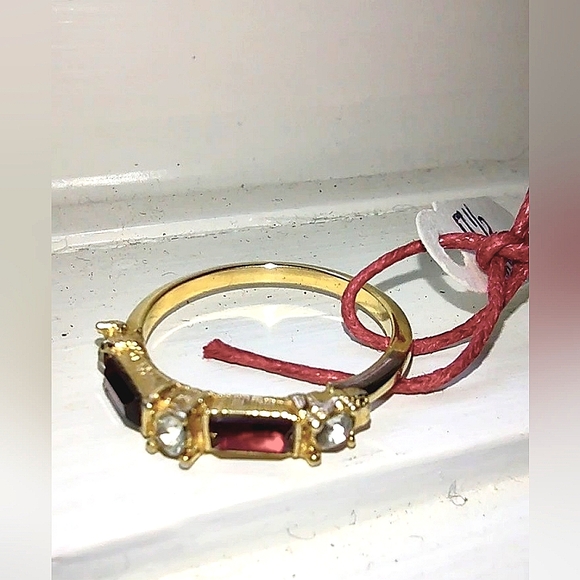 Natural Dark Garnet Thin Band Ring - Picture 4 of 16